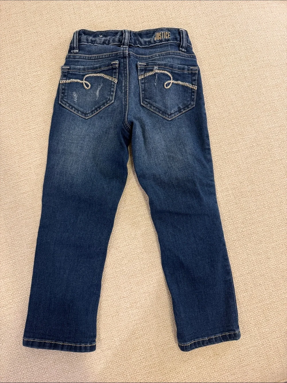 Justice Girls Straight Leg Dark Blue Distressed Cropped Jeans size 7 Slim